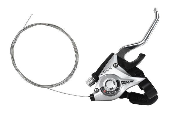 Шифтер/ручка тормоза ST-EF51-7R(LS)2A, правая, 7-пер., трос 2050мм, под 2 пальца, для V-brake, сереб ASTEF51R7AS